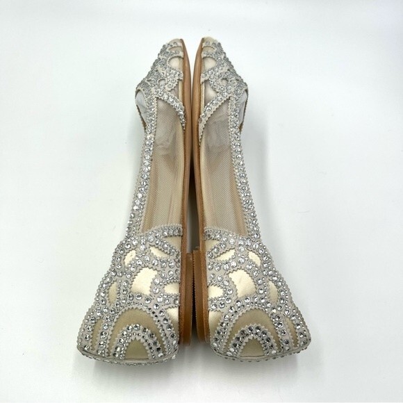 Badgley Mischka BHLDN Size‎ 6.5 Gigi Point Toe Jeweled Ivory Ballet Flats Shoes - Picture 10 of 15